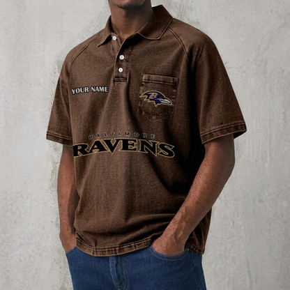 BAL x NFL Men's Distressed Turn-Down Collar Polo DATND TANTD 250526