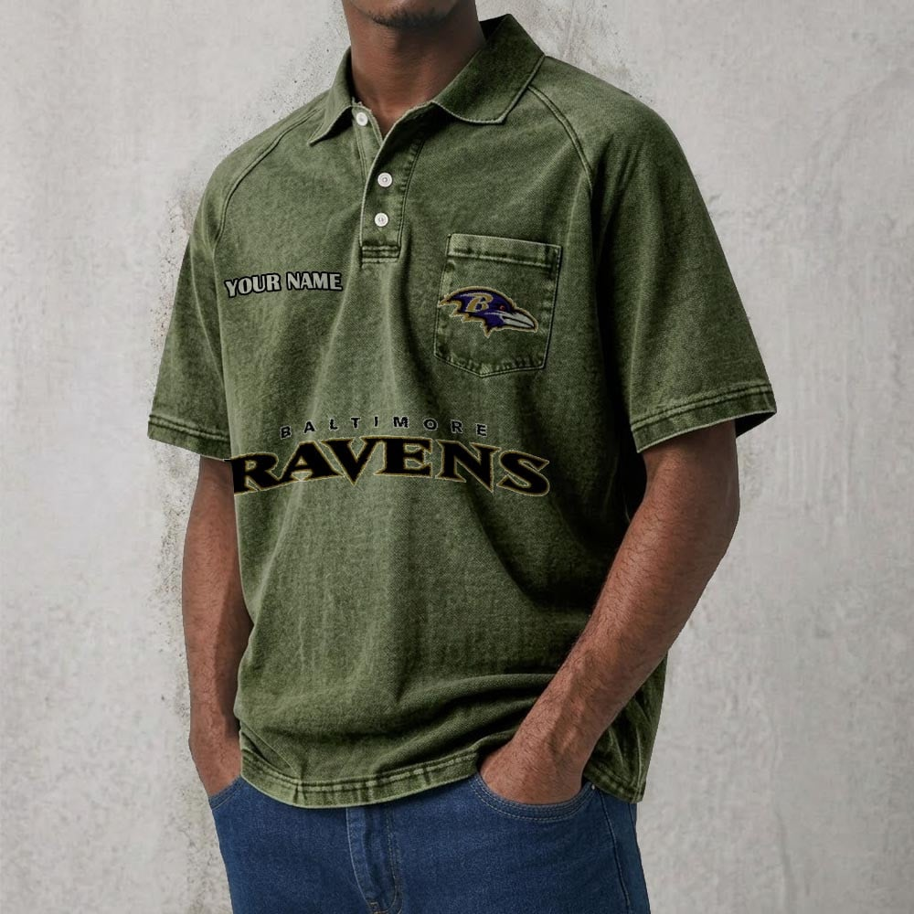 BAL x NFL Men's Distressed Turn-Down Collar Polo DATND TANTD 250526