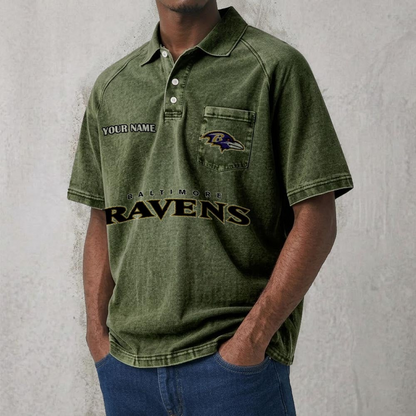 BAL x NFL Men's Distressed Turn-Down Collar Polo DATND TANTD 250526