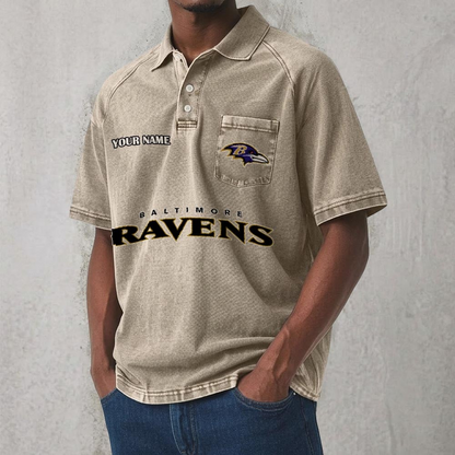 BAL x NFL Men's Distressed Turn-Down Collar Polo DATND TANTD 250526