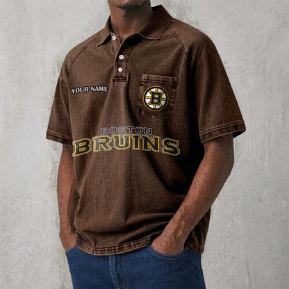 BOS x NHL Men's Distressed Turn-Down Collar Polo DATND TANTD 250526