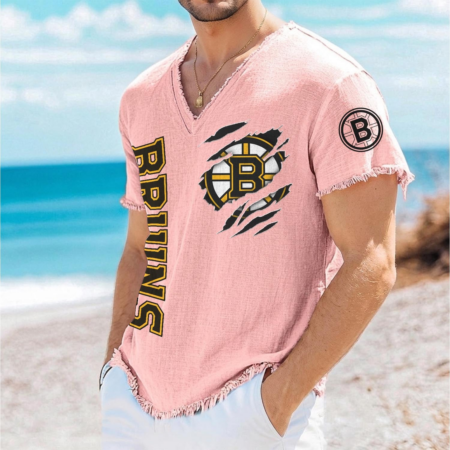BOS x NHL V-Neck Linen Beach Shirt 1905 DatND DVT