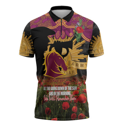 BRI x NRL Rugby ANZAC Day Zipper Polo Shirt Last Post Poppy We Will Remember Them LT14 DatND DVT