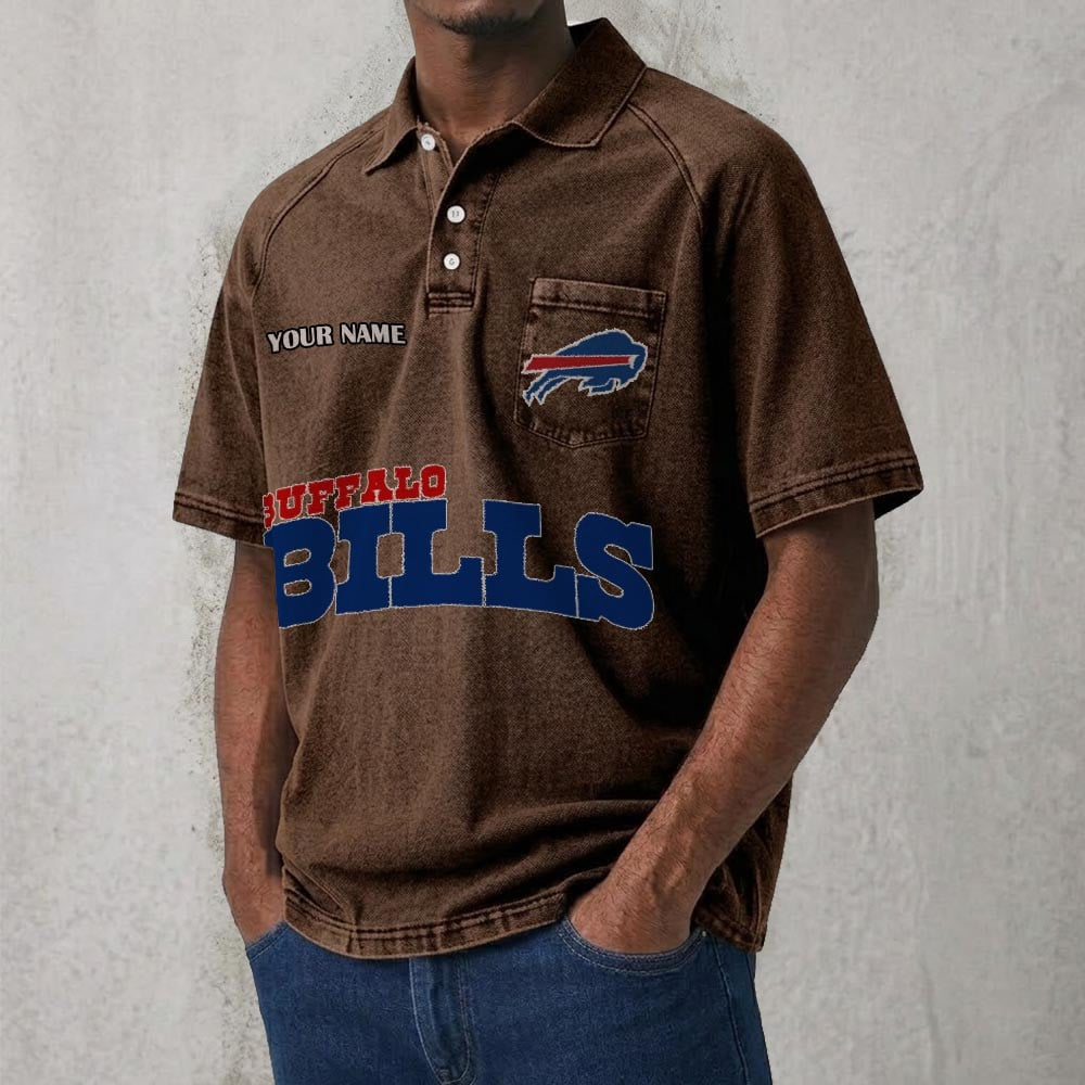 BUF x NFL Men's Distressed Turn-Down Collar Polo DATND TANTD 250526