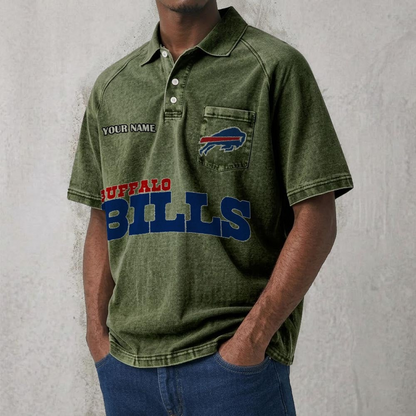 BUF x NFL Men's Distressed Turn-Down Collar Polo DATND TANTD 250526
