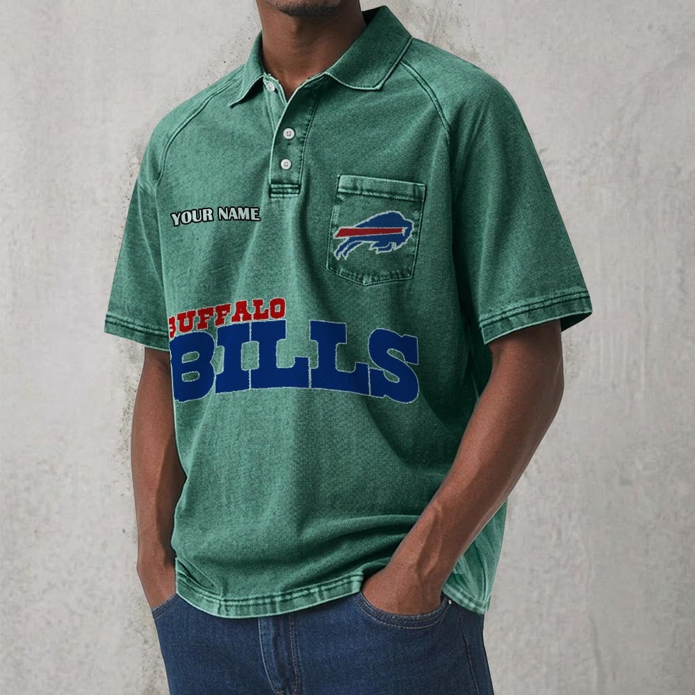 BUF x NFL Men's Distressed Turn-Down Collar Polo DATND TANTD 250526