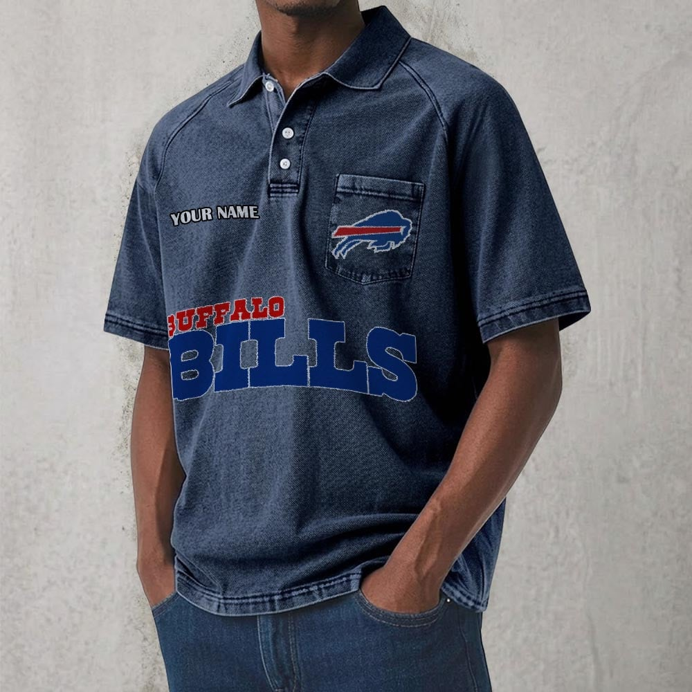 BUF x NFL Men's Distressed Turn-Down Collar Polo DATND TANTD 250526