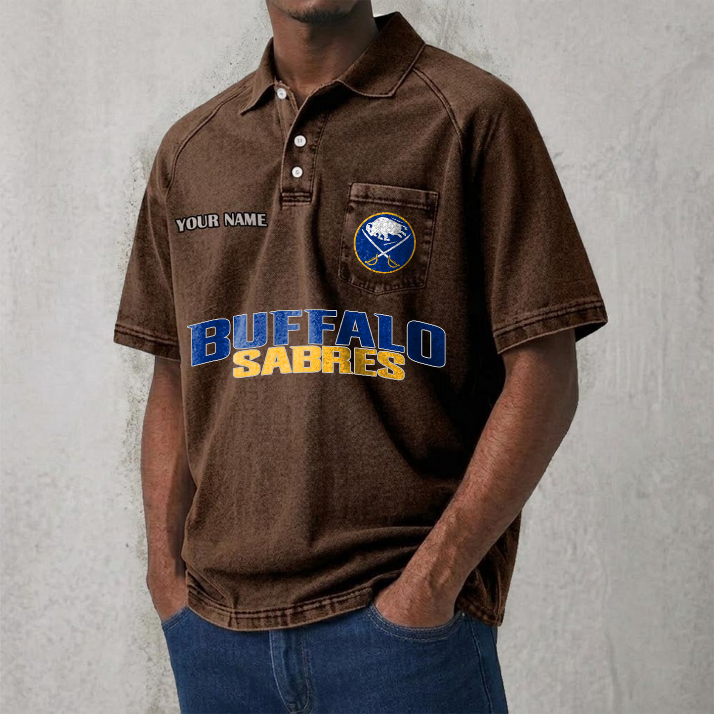 BUF x NHL Men's Distressed Turn-Down Collar Polo DATND TANTD 250526