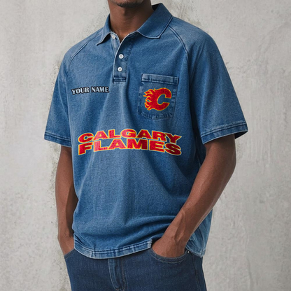 CAL x NHL Men's Distressed Turn-Down Collar Polo DATND TANTD 250526