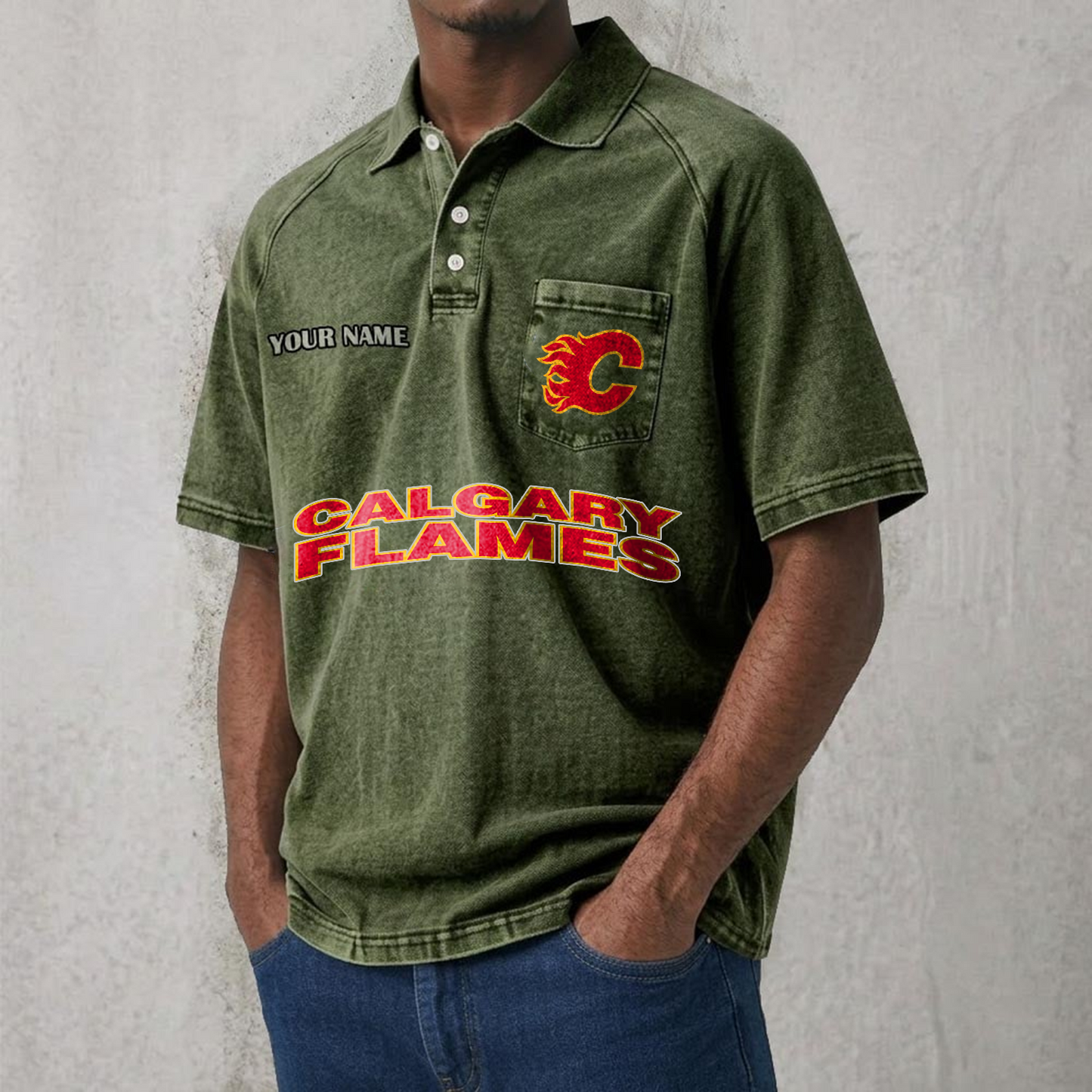 CAL x NHL Men's Distressed Turn-Down Collar Polo DATND TANTD 250526