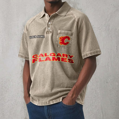 CAL x NHL Men's Distressed Turn-Down Collar Polo DATND TANTD 250526