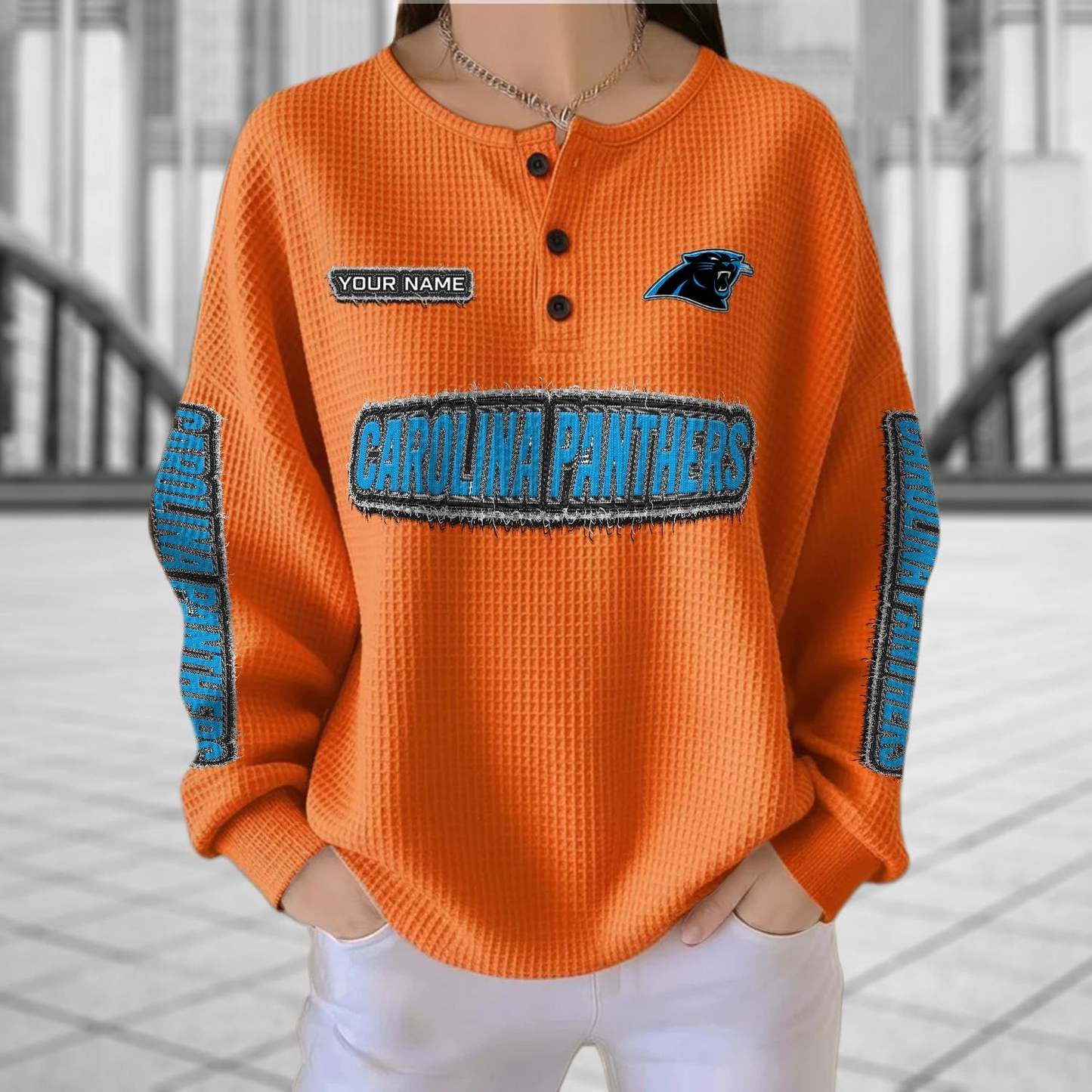 CAR x NFL Personalized Waffle Knit Henley Sweatshirt 2005 DatND DVT