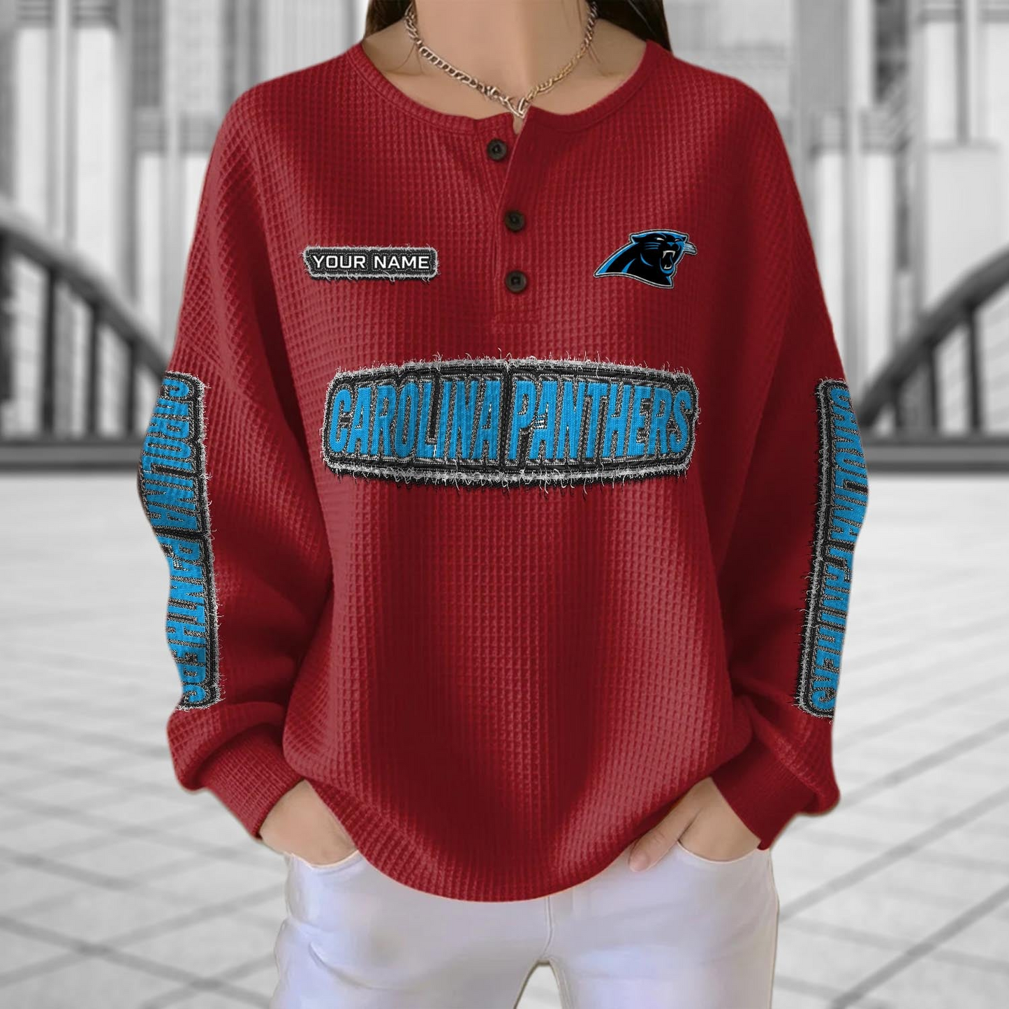 CAR x NFL Personalized Waffle Knit Henley Sweatshirt 2005 DatND DVT