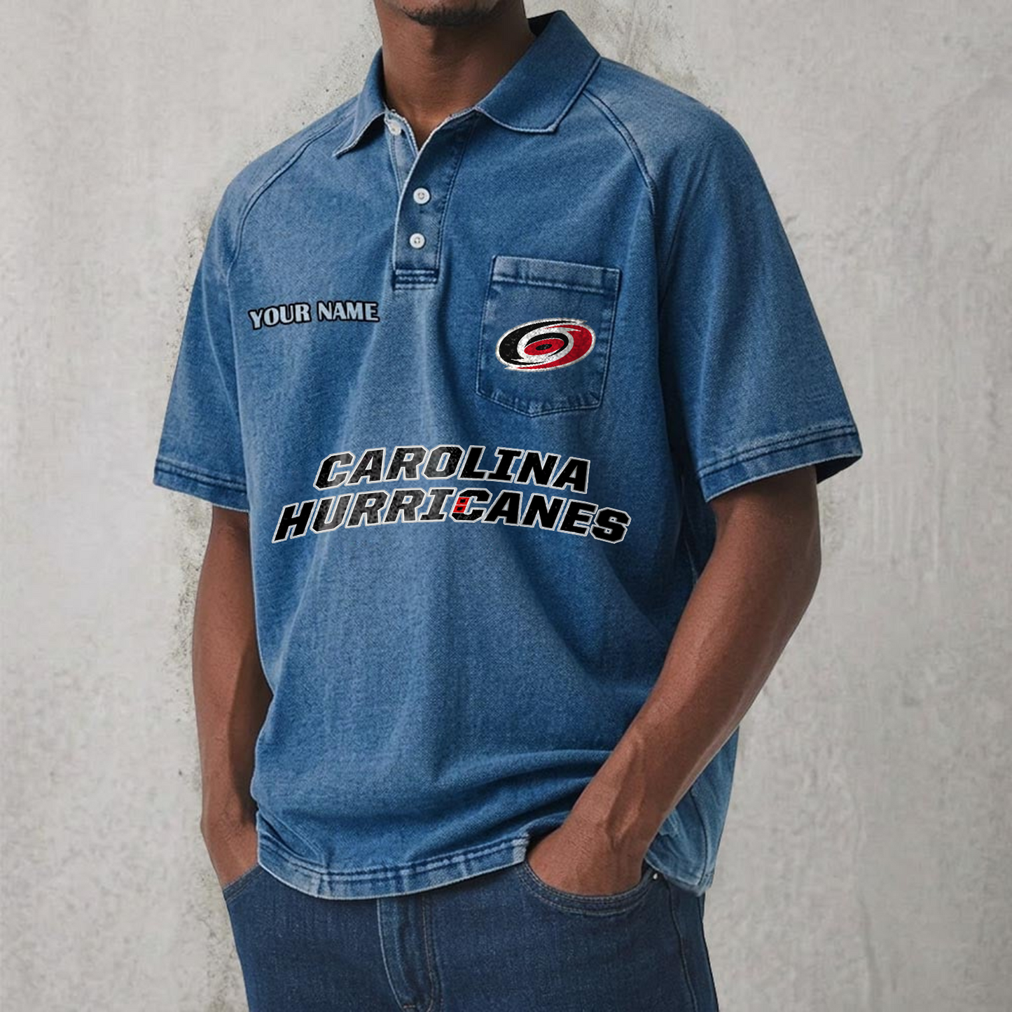 CAR x NHL Men's Distressed Turn-Down Collar Polo DATND TANTD 250526