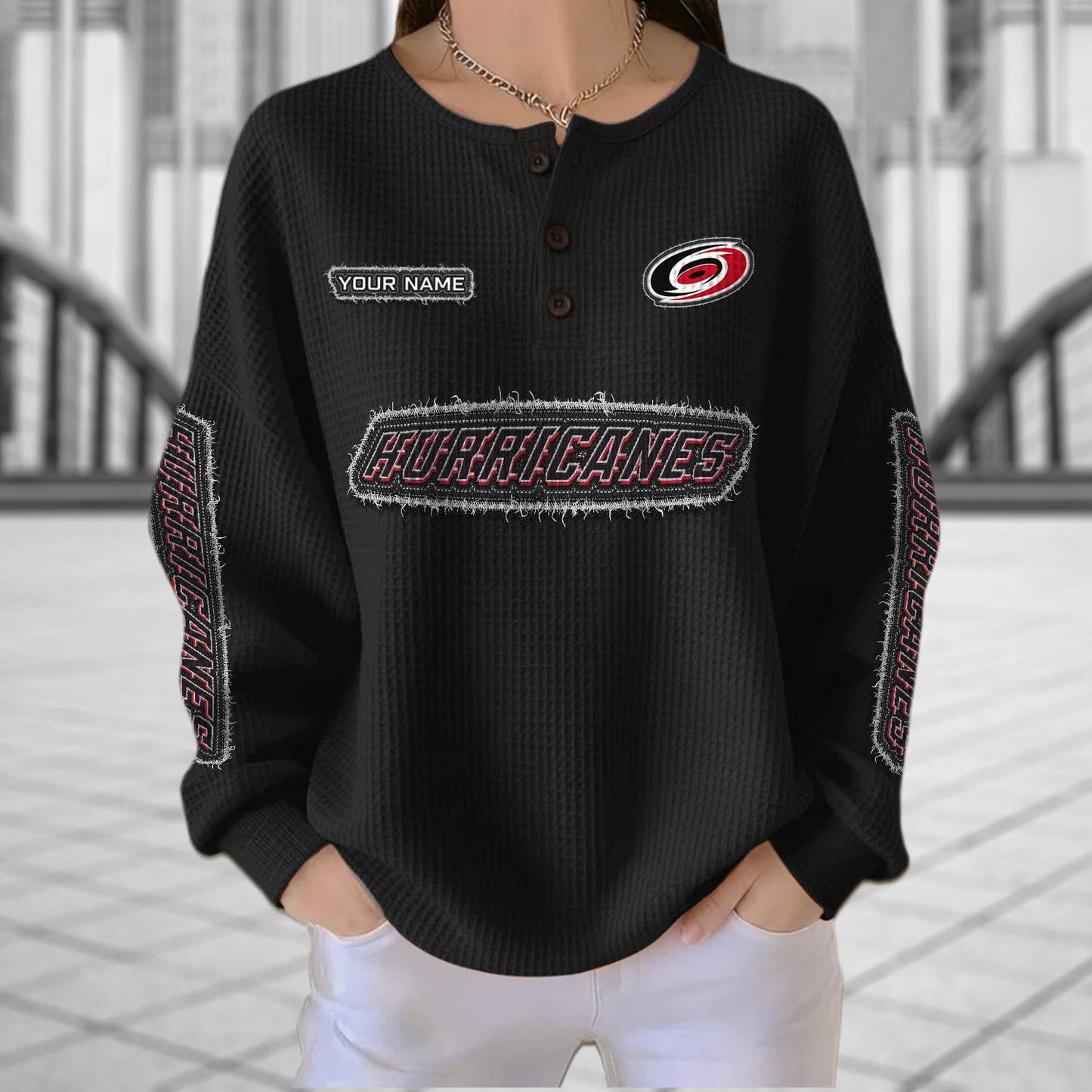 CAR x NHL Personalized Waffle Knit Henley Sweatshirt 2005 DatND DVT