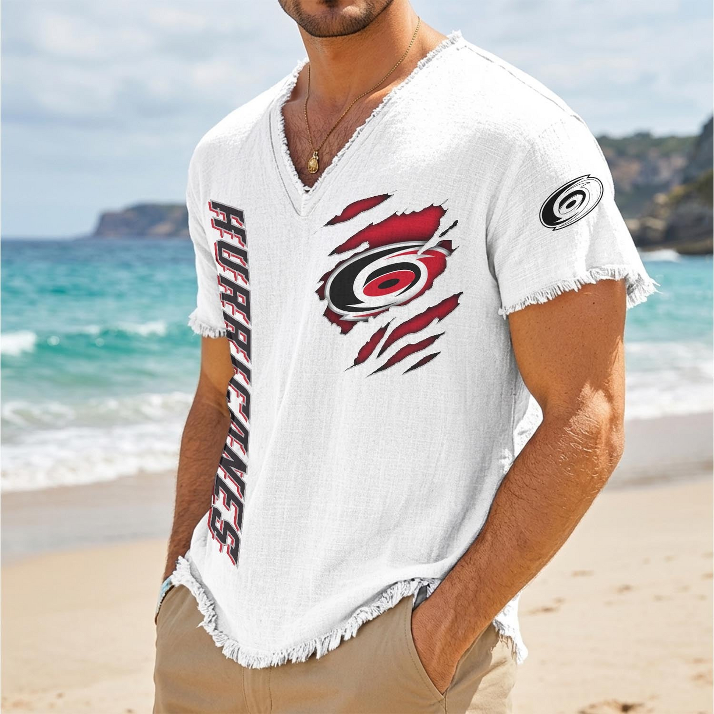 CAR x NHL V-Neck Linen Beach Shirt 1905 DatND DVT