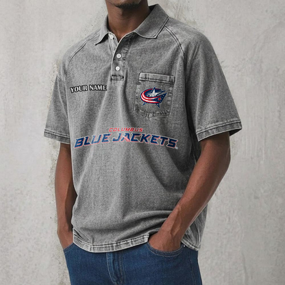 CBJ x NHL Men's Distressed Turn-Down Collar Polo DATND TANTD 250526