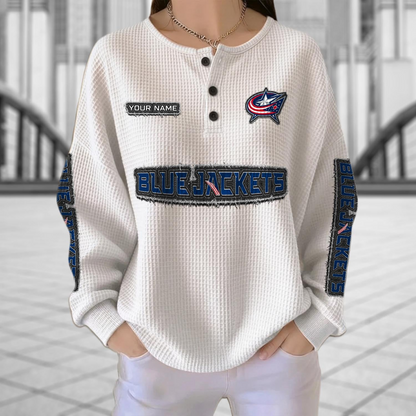 CBJ x NHL Personalized Waffle Knit Henley Sweatshirt 2005 DatND DVT