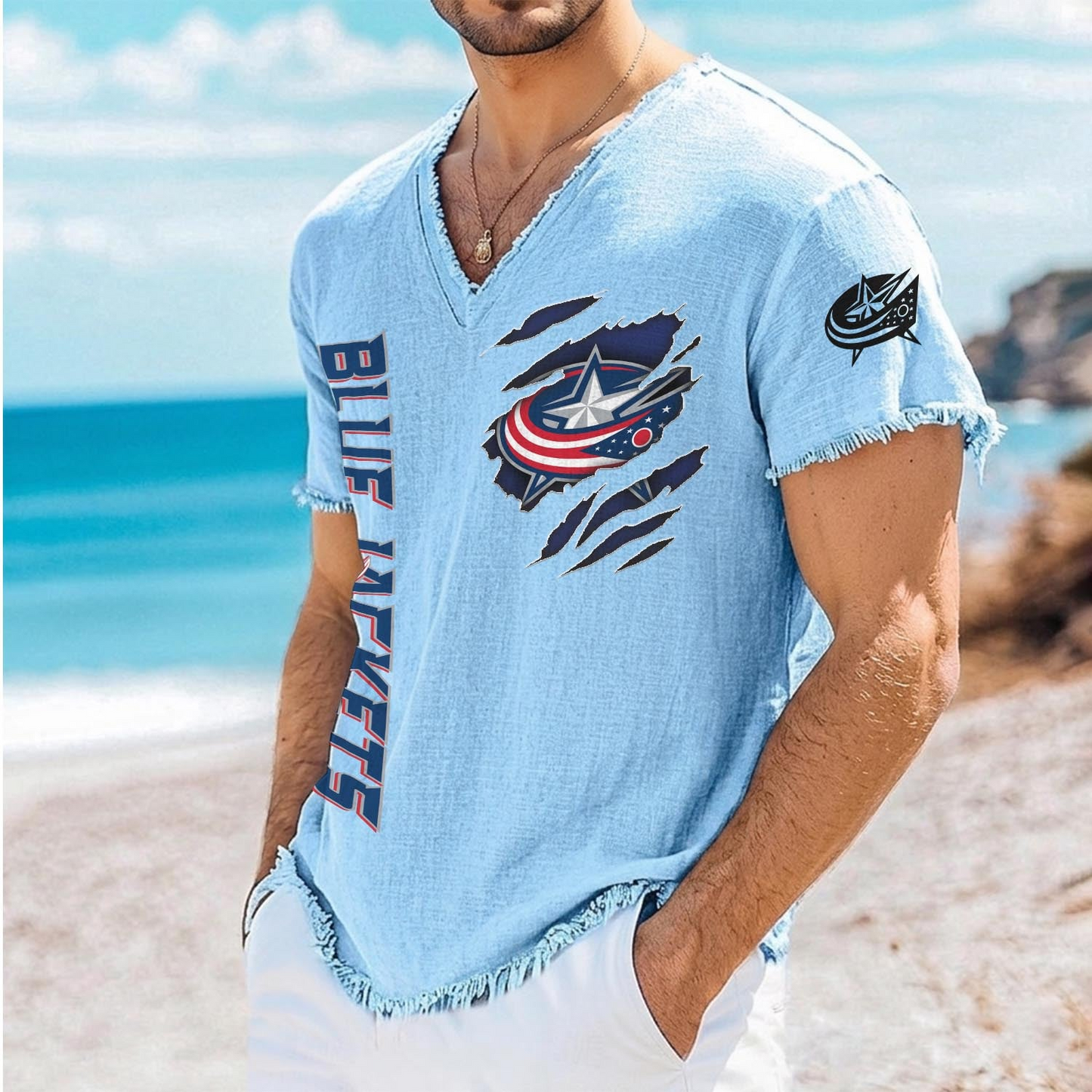 CBJ x NHL V-Neck Linen Beach Shirt 1905 DatND DVT
