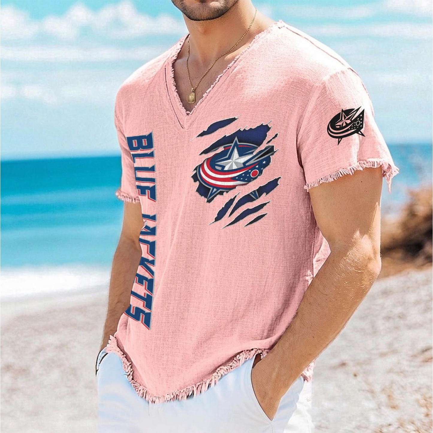 CBJ x NHL V-Neck Linen Beach Shirt 1905 DatND DVT
