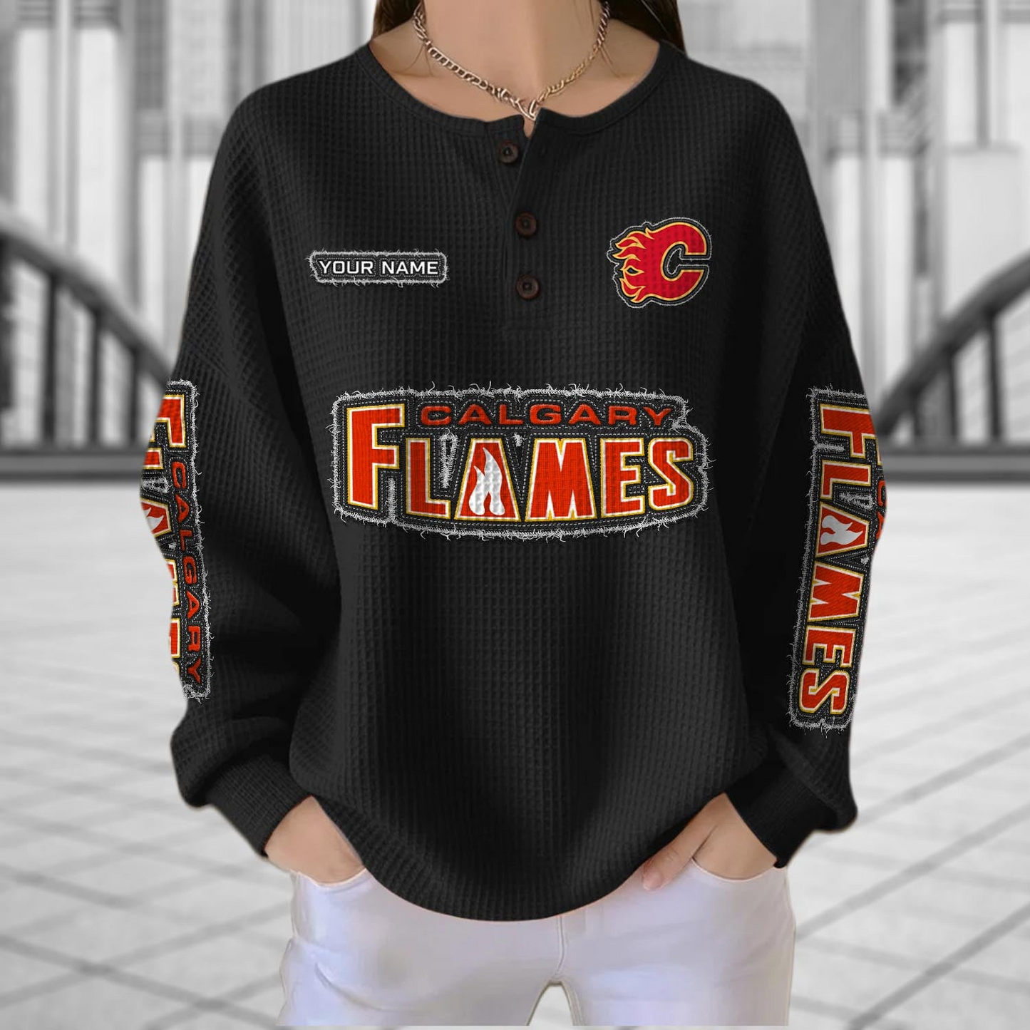 CGY x NHL Personalized Waffle Knit Henley Sweatshirt 2005 DatND DVT