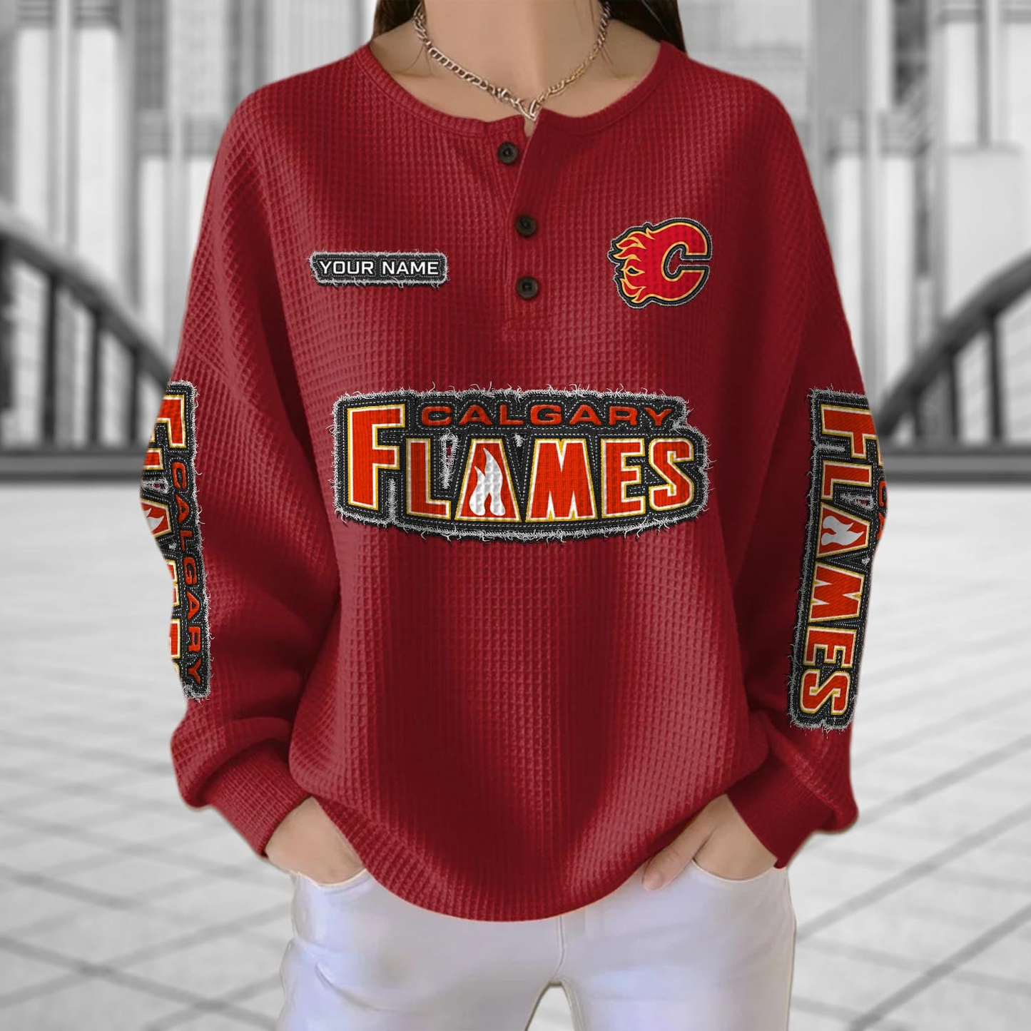 CGY x NHL Personalized Waffle Knit Henley Sweatshirt 2005 DatND DVT