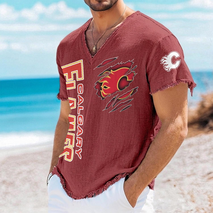 CGY x NHL V-Neck Linen Beach Shirt 1905 DatND DVT