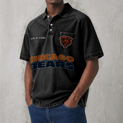 CHI x NFL Men's Distressed Turn-Down Collar Polo DATND TANTD 250526