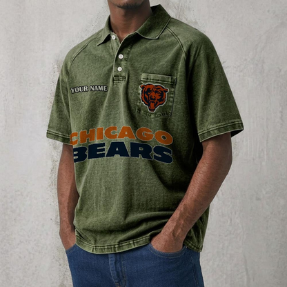 CHI x NFL Men's Distressed Turn-Down Collar Polo DATND TANTD 250526