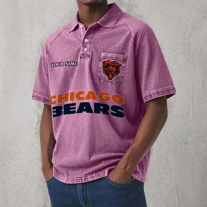 CHI x NFL Men's Distressed Turn-Down Collar Polo DATND TANTD 250526