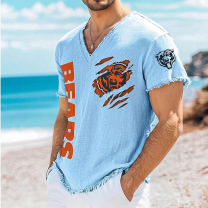 CHI x NFL V-Neck Linen Beach Shirt 1905 DatND DVT