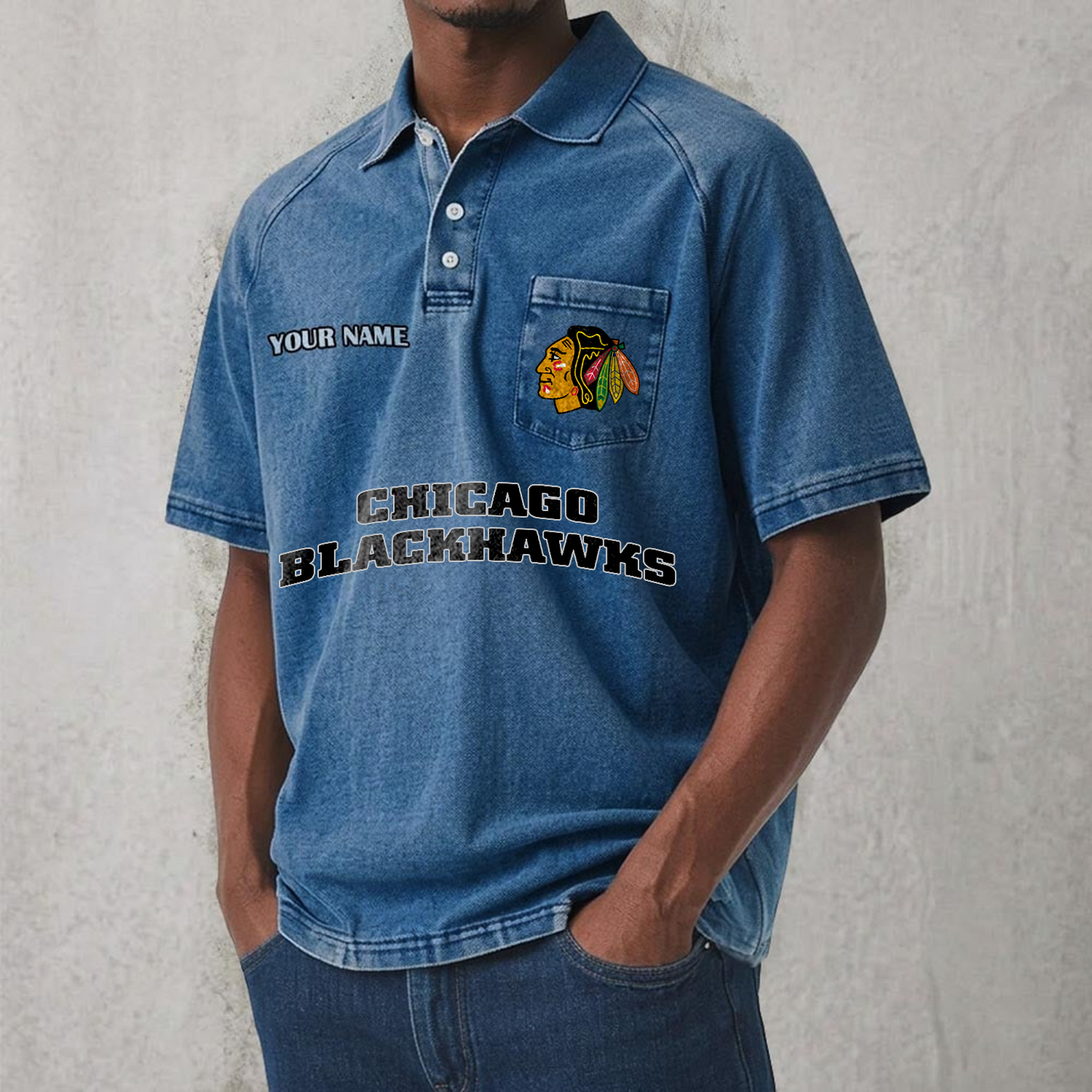 CHI x NHL Men's Distressed Turn-Down Collar Polo DATND TANTD 250526