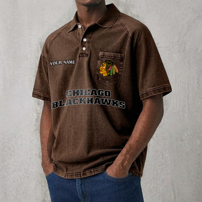 CHI x NHL Men's Distressed Turn-Down Collar Polo DATND TANTD 250526
