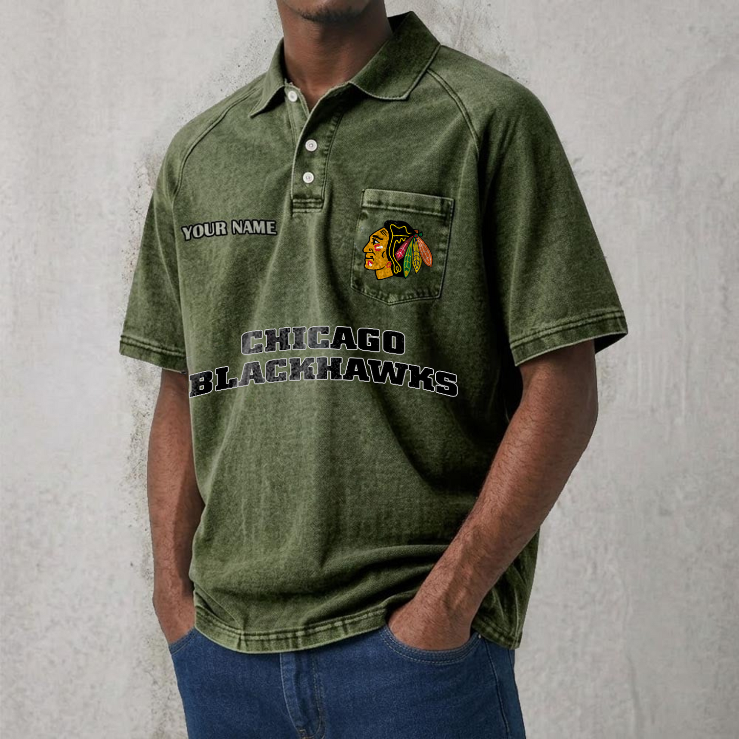 CHI x NHL Men's Distressed Turn-Down Collar Polo DATND TANTD 250526