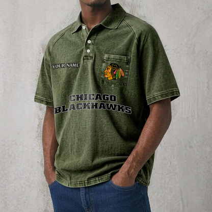 CHI x NHL Men's Distressed Turn-Down Collar Polo DATND TANTD 250526