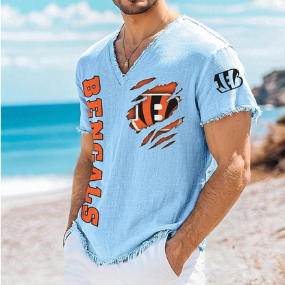 CIN x NFL V-Neck Linen Beach Shirt 1905 DatND DVT