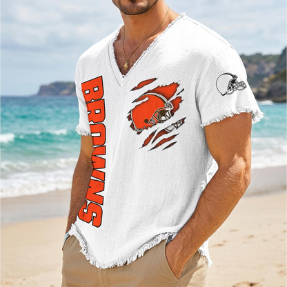CLE x NFL V-Neck Linen Beach Shirt 1905 DatND DVT