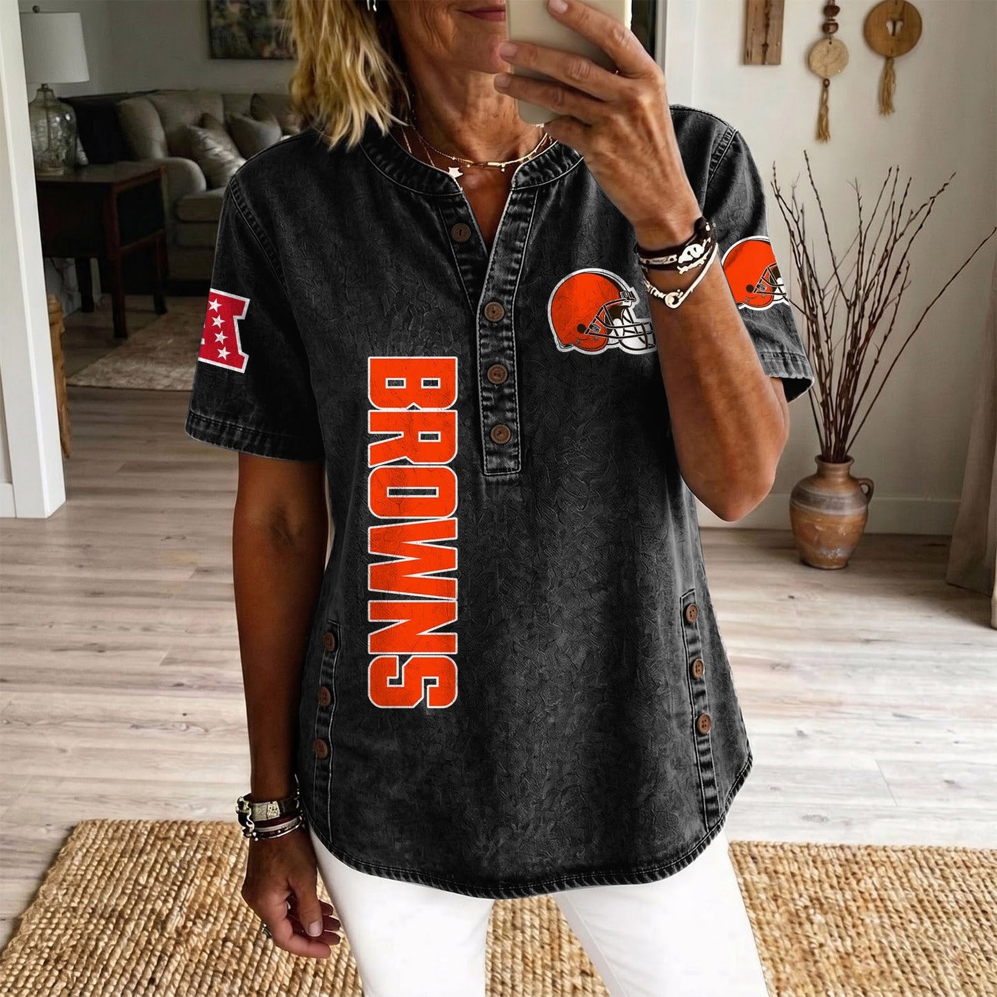 CLE x NFL Womenƒ??s Denim Casual Tops DATND LBN 190526