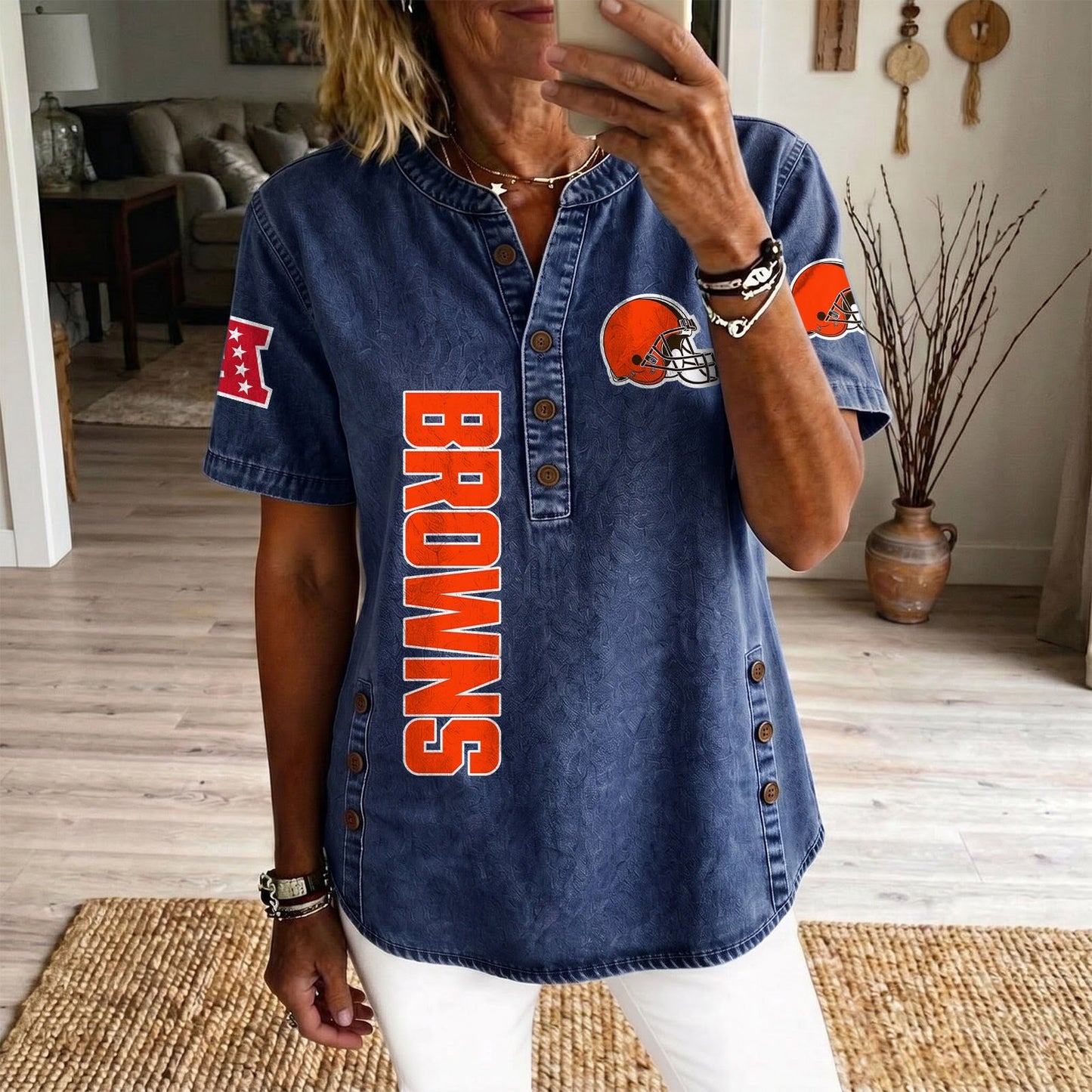 CLE x NFL Womenƒ??s Denim Casual Tops DATND LBN 190526