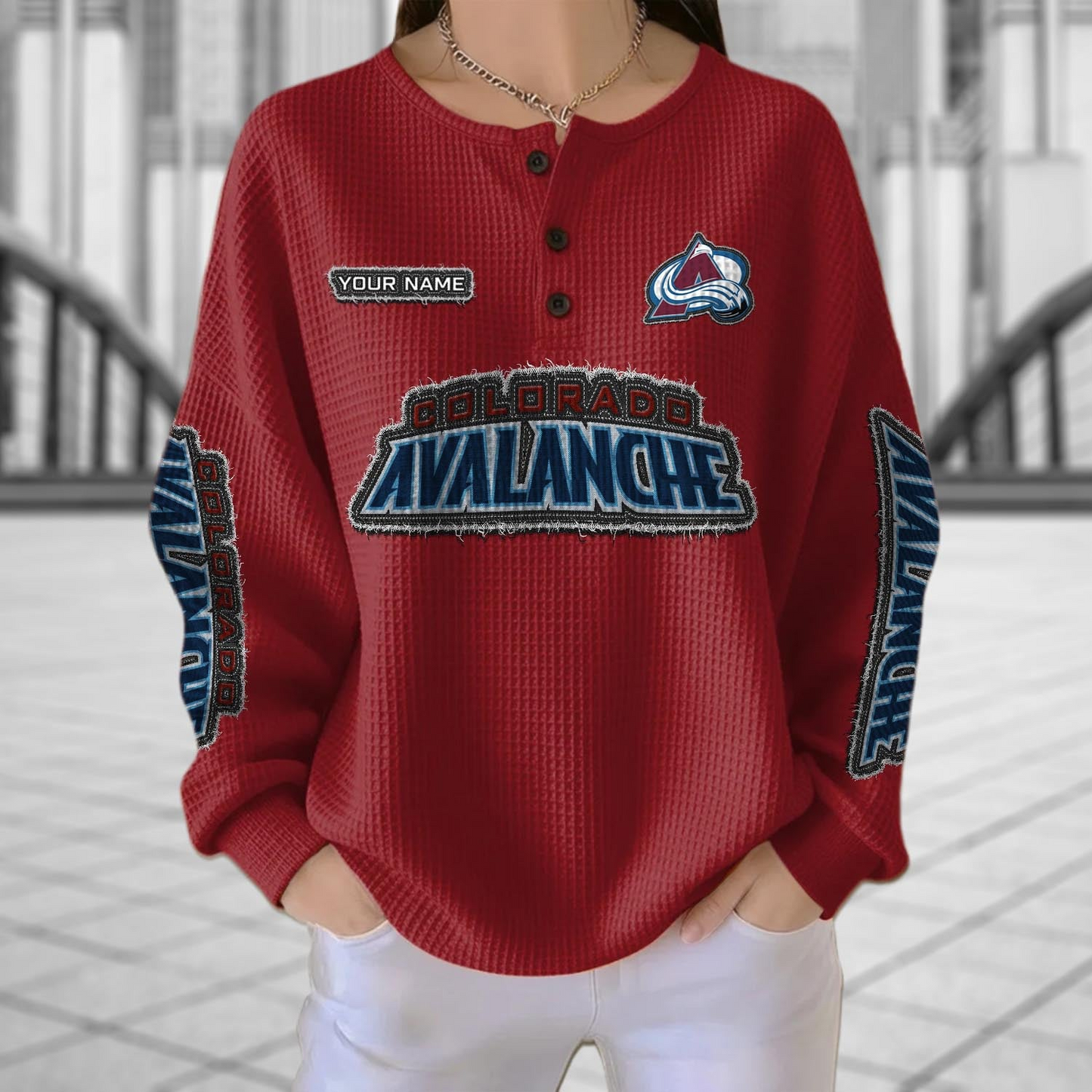 COL x NHL Personalized Waffle Knit Henley Sweatshirt 2005 DatND DVT