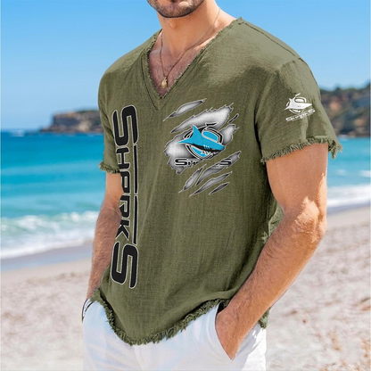 CRO x NRL V-Neck Linen Beach Shirt 1905 DatND DVT