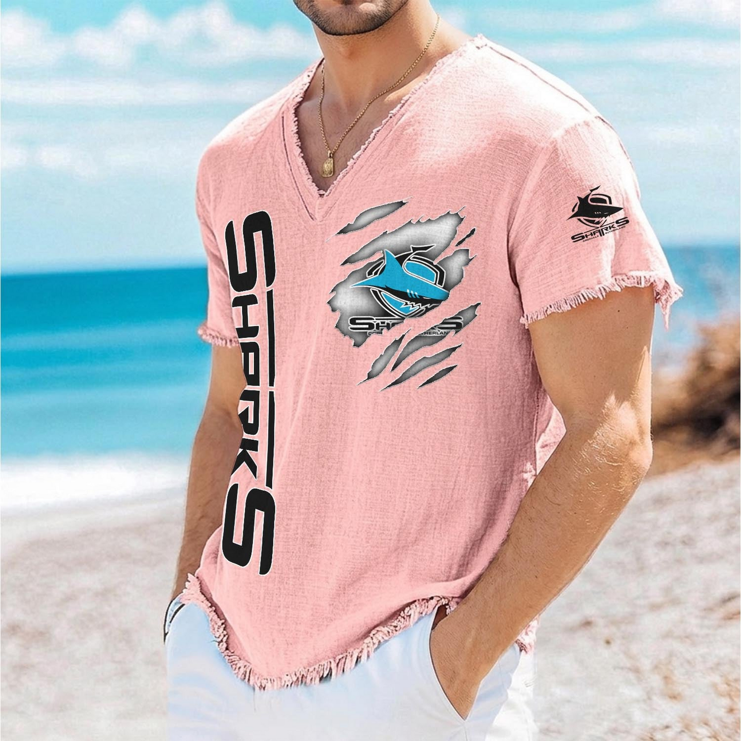 CRO x NRL V-Neck Linen Beach Shirt 1905 DatND DVT