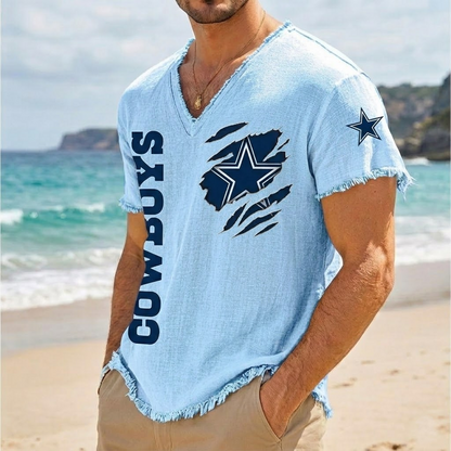 DAL x NFL V-Neck Linen Beach Shirt 1905 DatND DVT