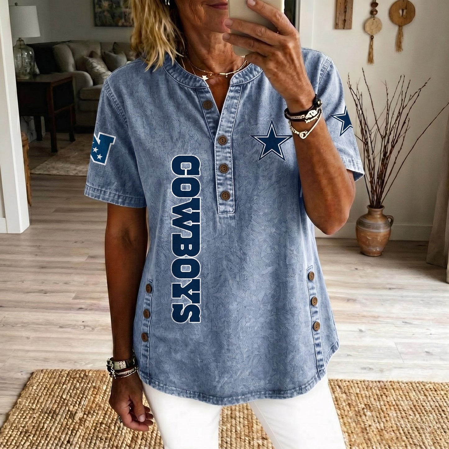 DAL x NFL Womenƒ??s Denim Casual Tops DATND LBN 190526