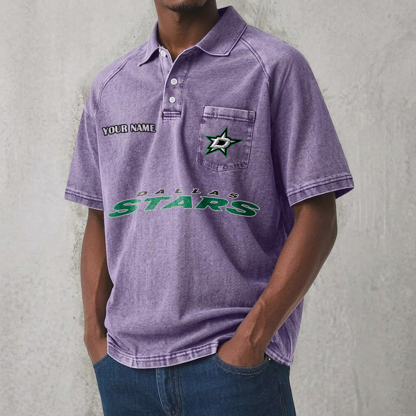 DAL x NHL Men's Distressed Turn-Down Collar Polo DATND TANTD 250526