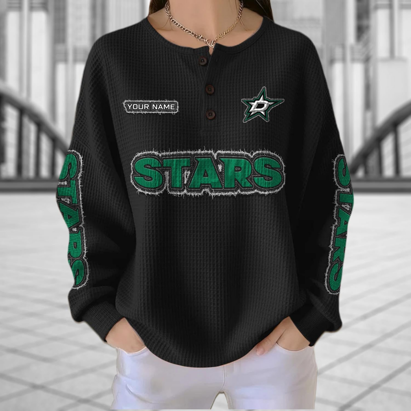 DAL x NHL Personalized Waffle Knit Henley Sweatshirt 2005 DatND DVT
