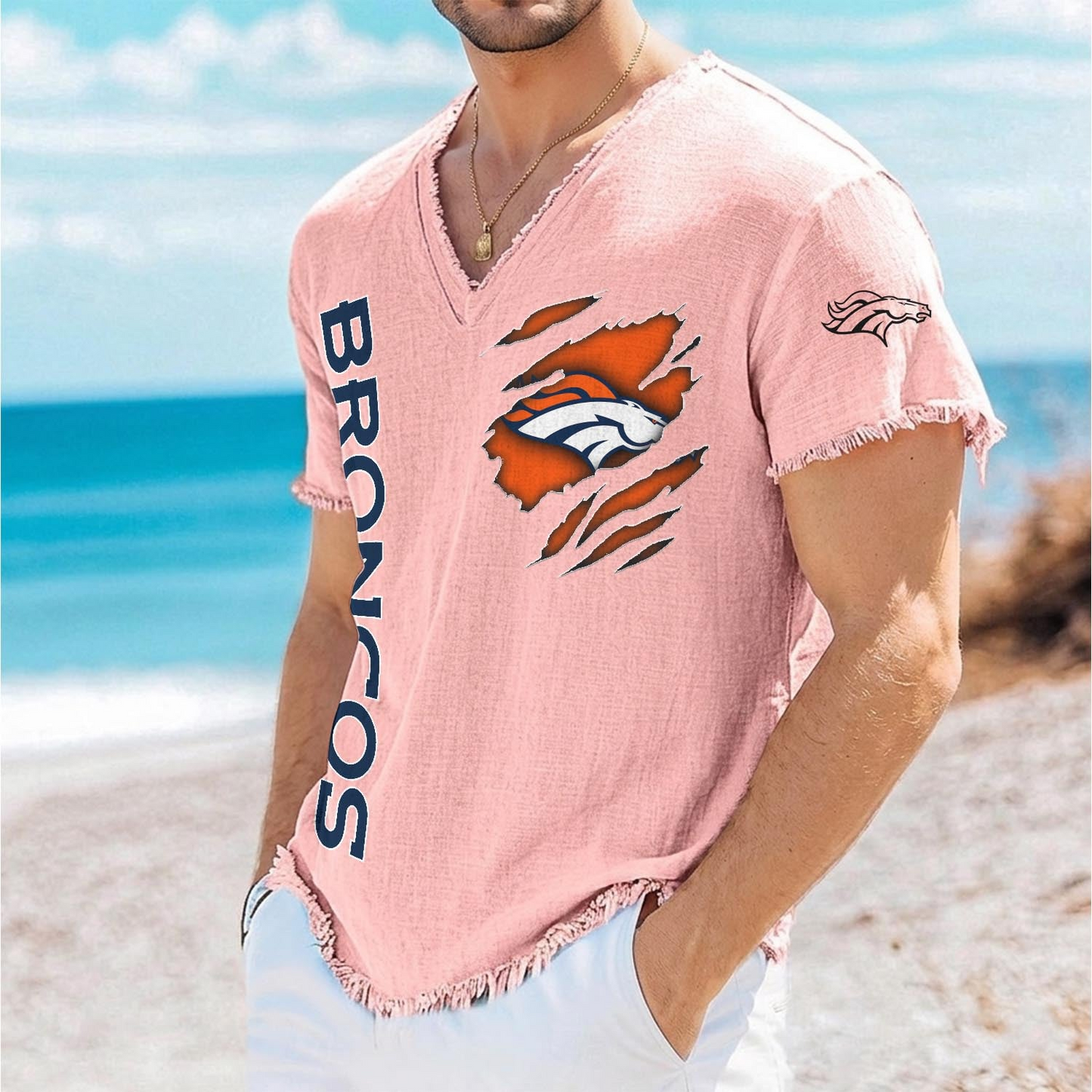 DEN x NFL V-Neck Linen Beach Shirt 1905 DatND DVT