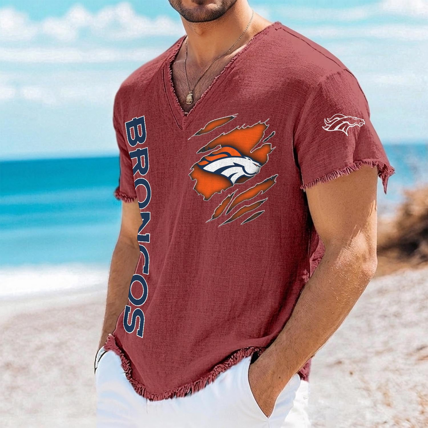 DEN x NFL V-Neck Linen Beach Shirt 1905 DatND DVT