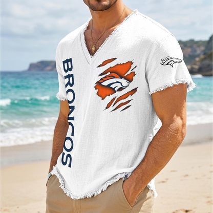 DEN x NFL V-Neck Linen Beach Shirt 1905 DatND DVT