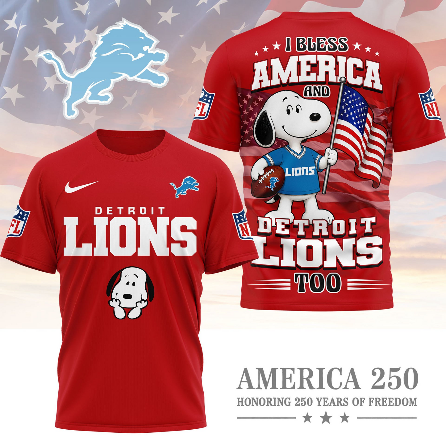 DET Premium NFL Snoopy America 250 3D Shirt 1706